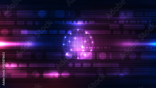 High-Speed Data Stream Background: Cyber Security Earth and Abstract Glowing Digital Lines