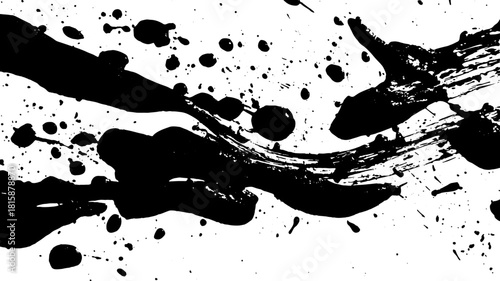 Dynamic black paint splash with stroke texture, featuring fluid shapes and an artistic touch. Modern vector illustration on a white background.