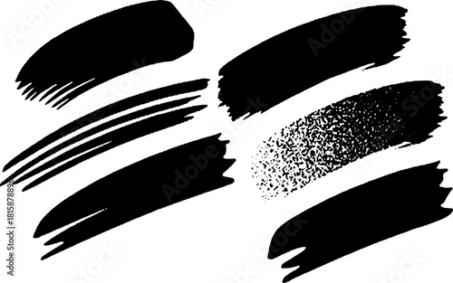 Black stroke paint textures in artistic line drawing style. Vector illustration for creative design and background use.