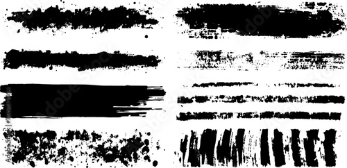 Black brush stroke texture with abstract patterns. Creative vector illustration for modern graphic design and artwork set.