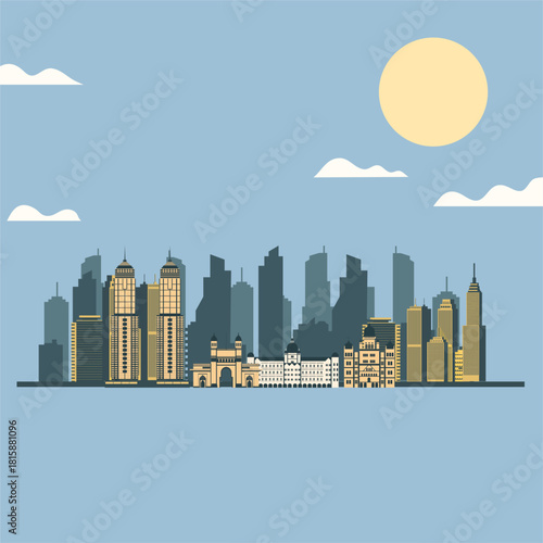 Mumbai city travel poster flat illustration
