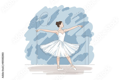 Elegant ballerina dancing on stage. Symbol of grace, art, movement, and classical ballet.