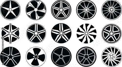 Car rims, alloy wheels, stylish rim patterns, modern automotive design, sport rims, custom vehicle accessories, steel wheels, car modification illustration