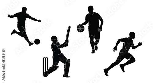 Collection of diverse athletes in action silhouette