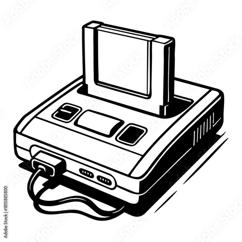 classic game console with cartridge halfway inserted