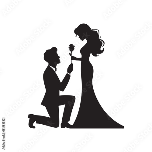 Marriage Proposal Silhouette – Man on Knee Offering Ring