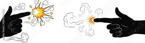 Stylized Black Hands Making Finger Guns with Comic Book Explosions