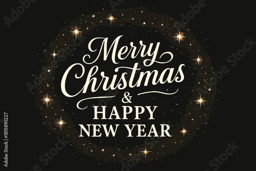 Festive Greeting Elegance. Elegant typography spells out 'Merry Christmas & Happy New Year' in a festive script, centered against a dark background. The text is. Vector illustration