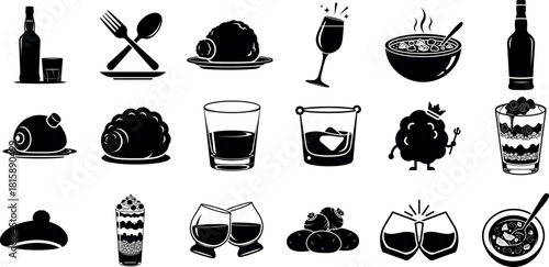 Elegant food and drink icons a stylish black and white vector collection