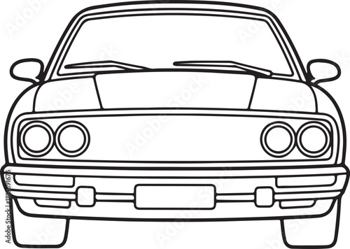 Car Front View Line Art Drawing Vector Illustration for Coloring Book Page