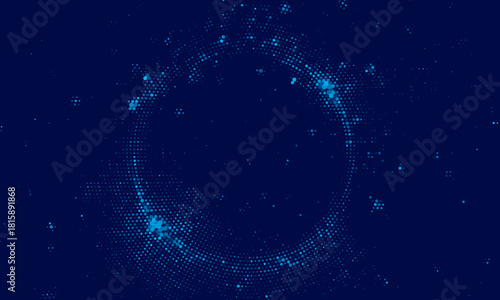 Abstract Digital Circles of Particles with Noise. Futuristic Circular Sound Wave. Big Data Visualization. 3D Virtual Space VR Cyberspace. Crypto Currency Concept. Vector Illustration.