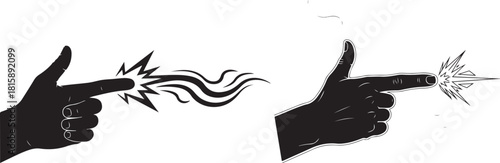 Monochromatic Finger Gun Gesture Vector Illustrations with Muzzle Flash