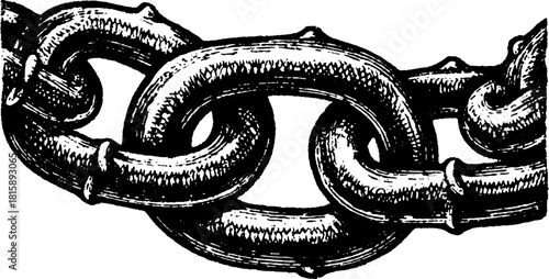 Chain engraving in vintage style. Detailed black outline drawing, suitable as a vector illustration set for design applications.