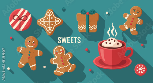 Delightful gingerbread men and hot chocolate create a cozy holiday atmosphere, perfect for festive designs and sweet seasonal promotions with a touch of whimsy