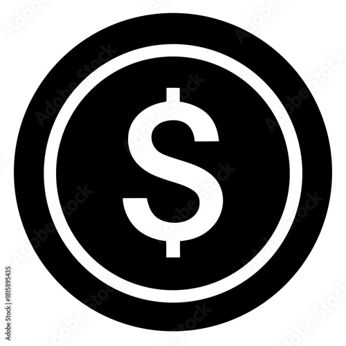 Simple black and white dollar coin icon silhouette