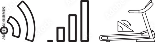 Minimalist Outline Icons: Wireless Signal, Cellular Bars, and Treadmill