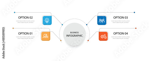 Design infographic template 4 step on circle concept. Circular diagram information with line style and icons can be used for business information, presentation work and web graphic design.