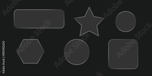 Light frame liquid glass, glass panel set for mobile and web app, tech board frame in futuristic style. HUD element interface, vector illustration. Light glass png banner collection with glow eff