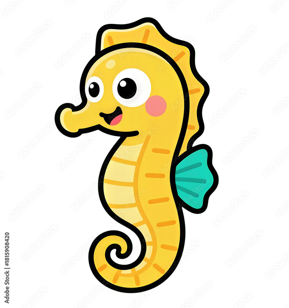 Fototapeta premium Cute Cartoon Seahorse with Playful Expression