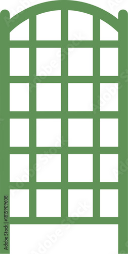 Green arched garden trellis for supporting climbing plants.