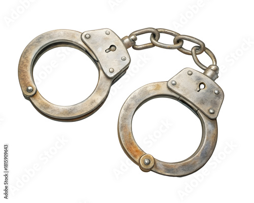 Watercolor Metal Handcuffs with Chain isolated on a transparent background