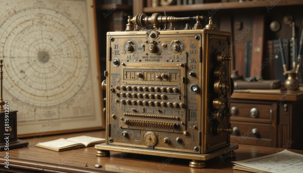 Obraz premium Detailed steampunk machine with intricate brass details for science fiction adventures