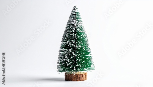 Miniature artificial Christmas tree with snow in a simple display setting