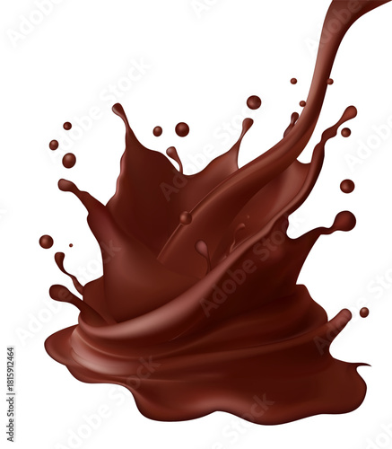 chocolate liquid splash rich dark brown scattered droplets 3D background Ideal dessert or beverage advertising