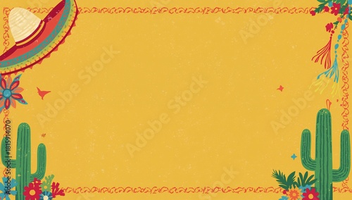 Colorful Mexican Theme Decoration Featuring Sombrero, Cacti, and Flowers for ...