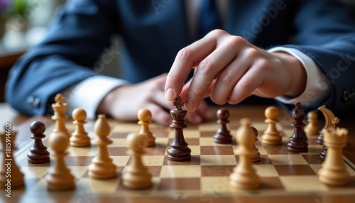 Wallpaper Mural Businessman Strategically Moves Chess Piece During Intense Game in Professional Setting Torontodigital.ca