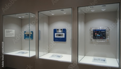 Nostalgic technology showcases vintage floppy disks and early digital device exhibits