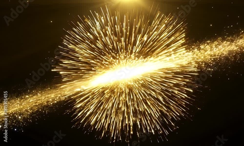 Golden comet streaks explode into bright firework burst