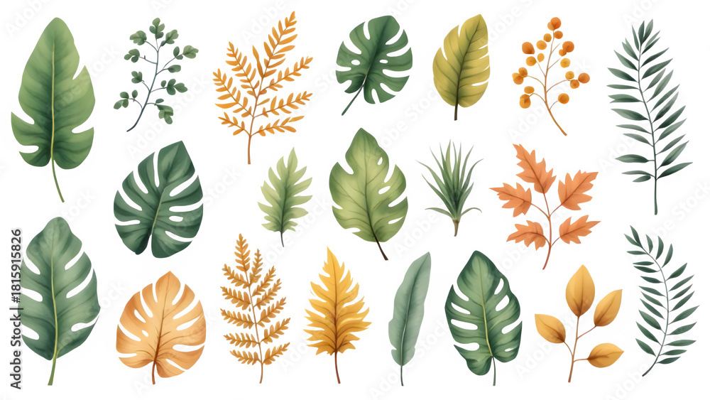 Fototapeta premium Tropical Leaves Collection, isolated on transparent background