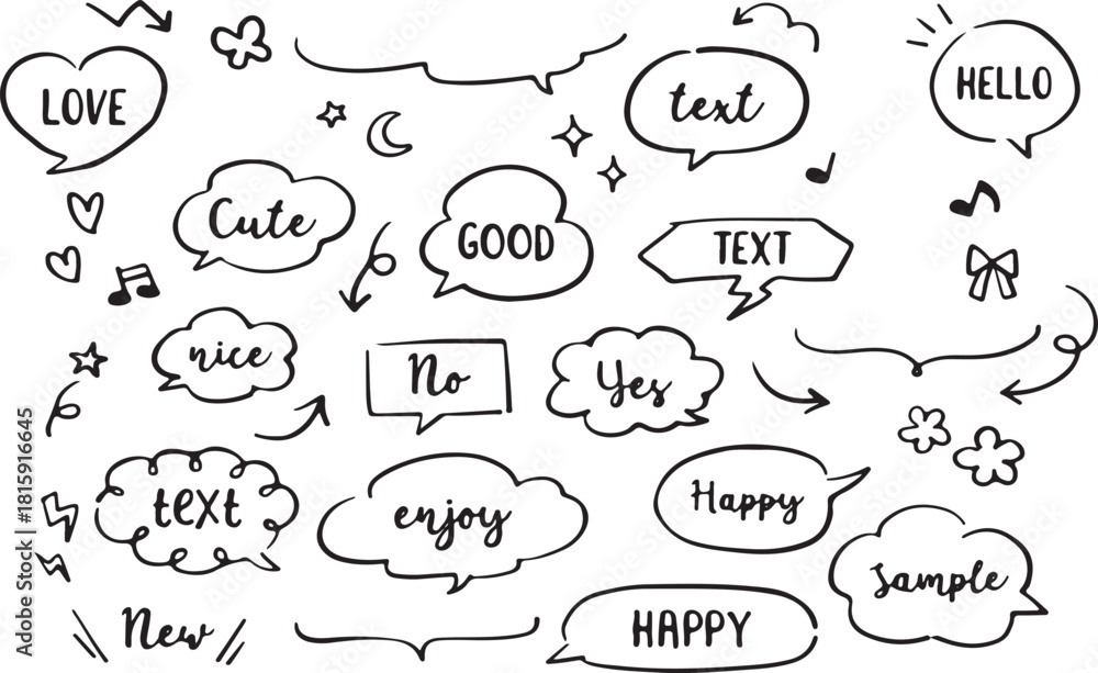 Obraz premium Comic handwritten speech bubble set stock illustration Speech Bubble, Thought Bubble, Drawing - Activity, Handwriting, Vector