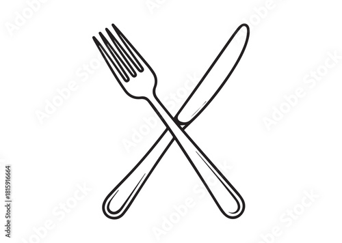 Crossed fork and knife line art vector
