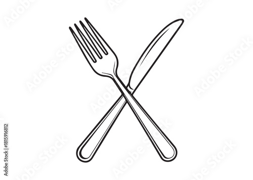 Crossed fork and knife line art vector