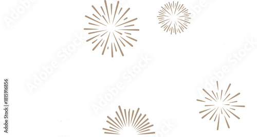 Decorative illustration of golden and white fireworks bursting in dark night sky, festive celebration background for holiday and events