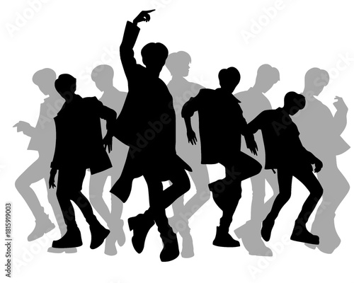 Handsome man silhouette, male idol group dancing, icon isolated on white background, type 5