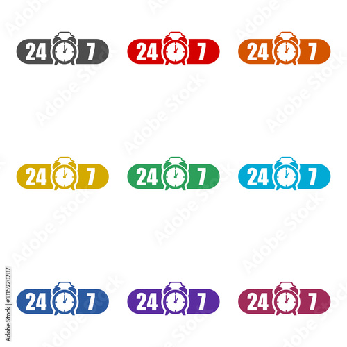 24 7 open service concept  icon isolated on white background. Set icons colorful