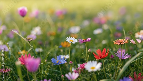 Colorful Wildflowers Bloom in a Sunny Meadow During Springtime Near a Forest ...