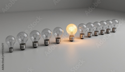 Unique light bulb among standard bulbs, symbolizing creativity, innovation, and individuality in a modern setting