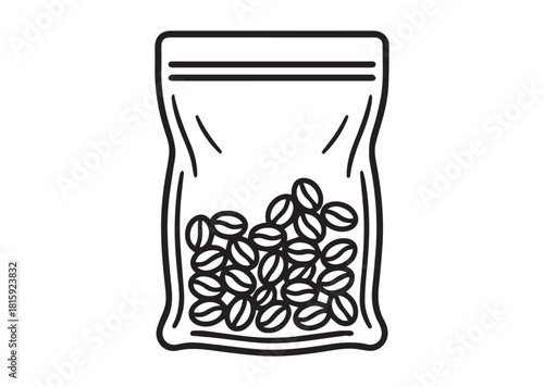 Vacuum bag with coffee beans Line art vector