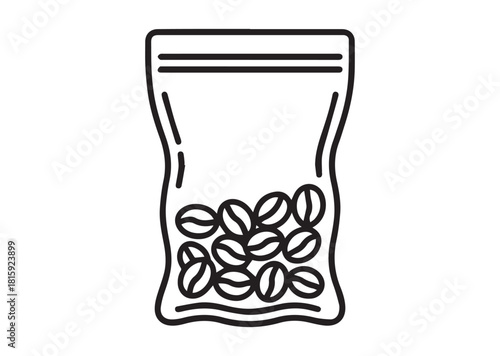 Vacuum bag with coffee beans Line art vector