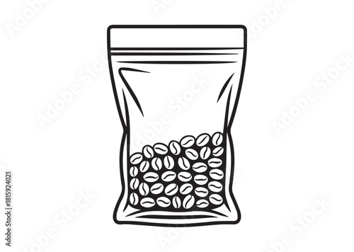 Vacuum bag with coffee beans Line art vector