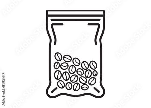 Vacuum bag with coffee beans Line art vector