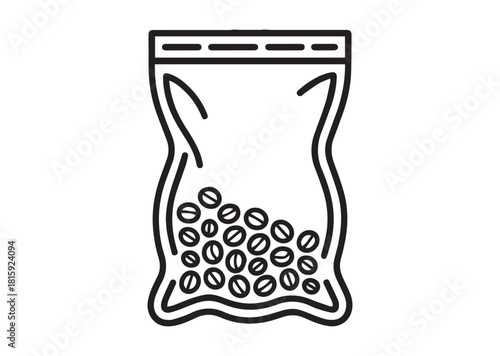 Vacuum bag with coffee beans Line art vector