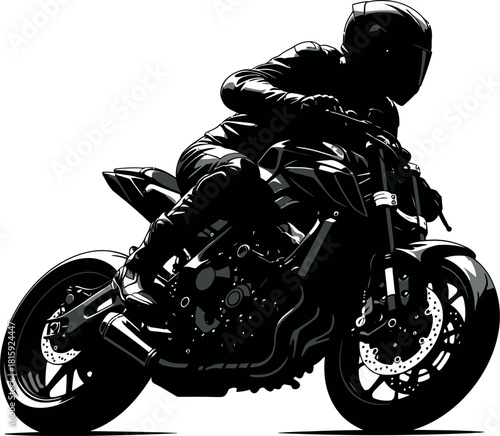 Motorcycle racer in a dynamic pose, speeding on a sport bike, isolated on