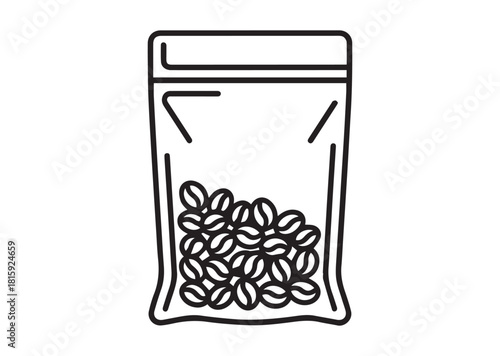 Vacuum bag with coffee beans Line art vector
