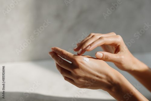 Close-up view of hands with dry, cracked skin applying soothing moisturizer for hydration and skin repair.