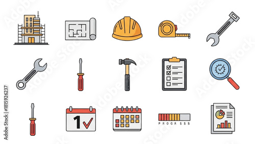 Construction and Project Management Tools Icon Set